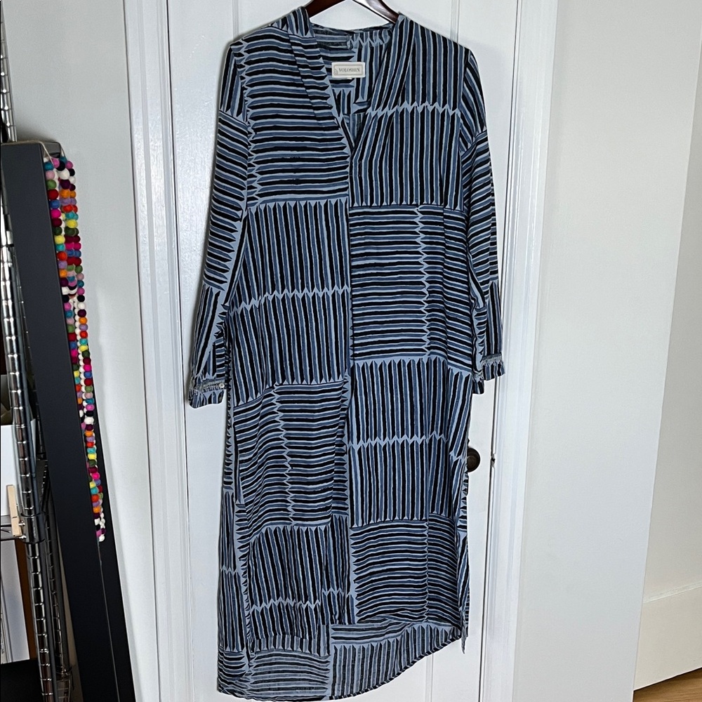Voloshin Kaftan Batik Embroidery Linen Cotton Dress Size M